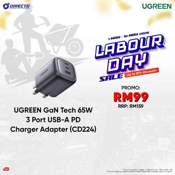 Picture of UGreen GAN TECH 65W PD CHARGER (CD224) 3 PORT USB-A
